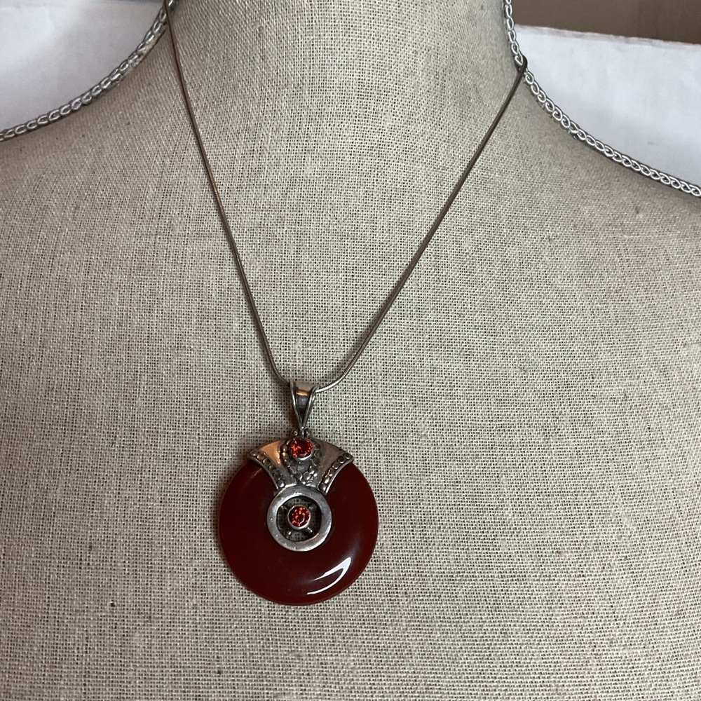 Vintage Carnelian /Agate and Sterling good vibes Asian style necklace